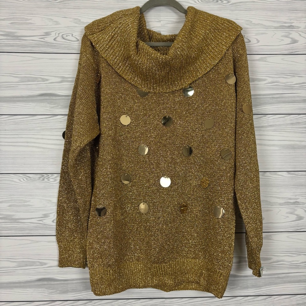 Spree International Vintage 90’s Metallic Gold Sequin Sweater Size Medium NWT